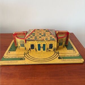Vintage Tin Toy Train Station Grand Central Litho Building Display